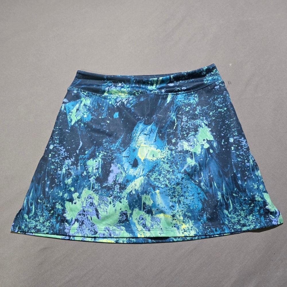 Ryandrew Athletic Skort Women Small Blue Teal Abstract Print Zipper Pocket